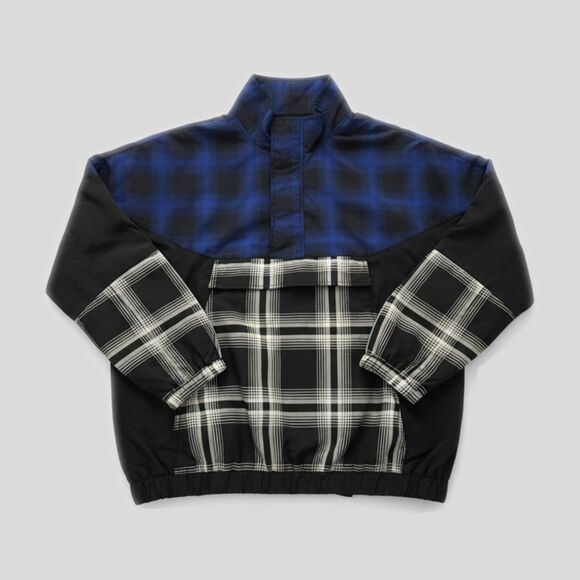 PacSun Blue Black Plaid Windbreaker Pullover Jacket Lightweight Long Sleeve L - Picture 1 of 8